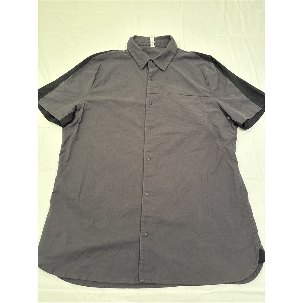 SHIRT Lululemon Mens Large* Black Airing Easy Short Sleeve Vent Button Up Active